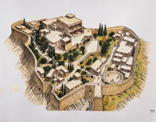 古代ミケーネの復元図（カラーリトグラフ