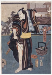 Genzaemon, Levantando a Bainha, Segurando Velas (xilogravura colorida)