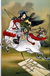 源氏・平氏時代の勇壮な女戦士「巴」（カラーリトグラフ）