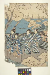 Toto: 御殿山の花見 2 (三部作の一部) (カラー木版画)