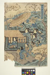 Toto: 御殿山の花見 3 (三部作の一部) (カラー木版画)