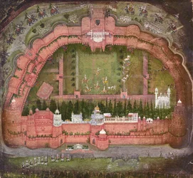 The Red Fort、Agra、Johnson Album VII no.1 numbered 11、c.1750（紙にガッシュ）