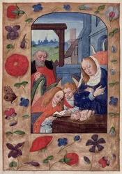 Kings 9 f.93v The Nativity, from a Book of Hours (ベラム)