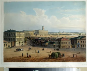 モスクワ駅です。 ロシアの巨匠による絵画。 キャンバスに油彩、1830～1840年頃。 19世紀のロシア美術。 A. プーシキン記念博物館、サンクトペテルブルク。