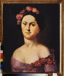 フローラのバレリーナ Avdotia Istomina (1799-1848) の肖像。 匿名の絵画、キャンバスに油彩、1830 年頃。ロシア美術