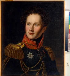 伯爵アレクセイ フョードロヴィチ オルロフ (1787-1862) の肖像。 （アレクセイ・フョードロヴィッチ・オルロフ）、伯爵、軍人、ロシア外交官。 匿名の絵画、キャンバスに油彩、1810 年頃。ロシア美術