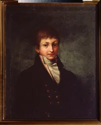 詩人コンスタンチン N. バチュシコフ (コンスタンチン バチュシコフ) (1787-1855) の肖像画。 ロシアの巨匠の絵画、キャンバスに油彩、1800 年頃。 ロシア美術