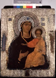 """Vierge Hodegetria (ホディギトリア)"""Icone russe. Peinture sur bois du 14eme siecle. セルギエフ ポサド聖セルギウス三位一体大修道院の国立野外博物館