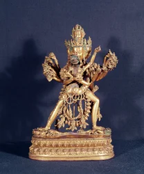 Hevajra and Nairatmya (gilt bronze with silver inlay)