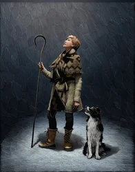 Shepherd With a Border Collie 2018（スクラッチボード、デジタル彩色）