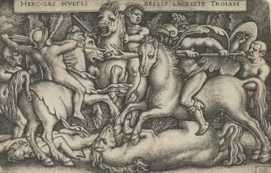 トロイの木馬と戦うヘラクレス、ヘラクレスの労働、1545年から。