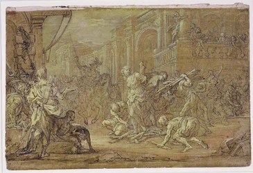 クロリンダはエルサレムの火事からソフロニアとオリンドを救出する