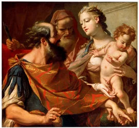 ファラオの王冠に踏みつけた子モーゼ、c1685-c1687