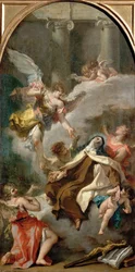アビラの聖テレサ（1515-1582）の幻影 - セバスティアーノ・リッチ（1659-1734）。キャンバスに油彩、約1728年。寸法：71.5x37 cm。美術史博物館、ヴィエンヌ