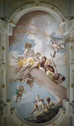 金星とアドニス - Venus and Adonisセバスティアーノ・リッチ（1659-1734）によるフレスコ画、1707-1708年頃、フィレンツェ、ピッティ宮。