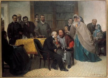 イタリアの愛国者ジュゼッペ・ガリバルディとイタリアの作家アレッサンドロ・マンゾーニの出会い（油彩・キャンバス