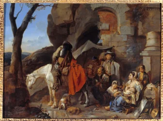 兵士の停留所（かつてはHalte de bohemiensと呼ばれていた） Sebastien Bourdon（1616-1671）による絵画 17世紀 日。0.43x0.58 m