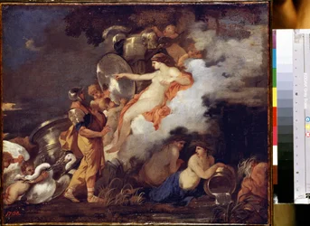 "Venus and Aeneas" (ヴィーナスとアエネアス) ヴィーナスは息子のアエネアスに旅の手助けをするために現れます。 Sebastien Bourdon (1616-1671) 作 1650-1660 Dim. 45.5x54.5 cm エルミタージュ美術館、サンクトペテルブルク
