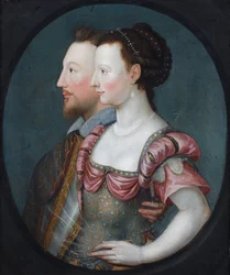 フィリップ・シドニーとその妹レディ・ペンブロークと言われる紳士淑女の横顔の肖像画（油彩・キャンバス）