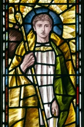 Mortehoe、St Mary、Heaton Butler＆Bayne、Selwyn Image、Archangel St Raphael detail、c.1890