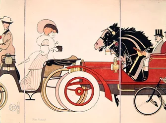 フランスの社会生活を描いたセムのドローイング集「Les Acacias」からのイラスト「Miss Kodack」、1910年頃（カラーリトグラフ）