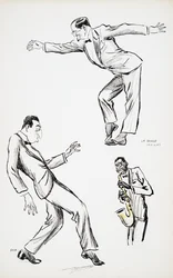 サクソフォーンに合わせてラ・ダンス・アヴァスを披露するタキシード姿の二人の紳士、White Bottomsより、1927年刊