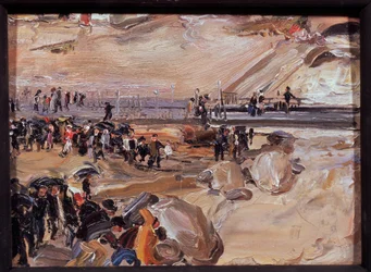 サンレモ (イタリア) を歩きます。 Semyon Gavrilovich Nikiforov (1877-1912) の作品、厚紙に油彩