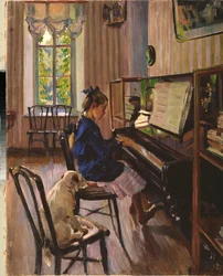 ピアノで - Sergei Arsenyevich Vinogradov（1869-1938）による絵画、キャンバスに油彩