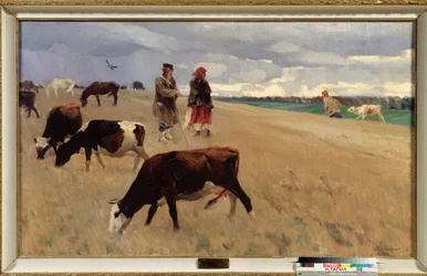 無精ひげの野原で - セルゲイ・アルセニエヴィッチ・ヴィノグラドフ (1869-1938) の絵画、キャンバスに油彩