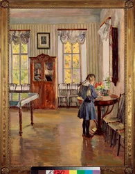 家の中 - Sergei Arsenyevich Vinogradov（1869-1938）による絵画、キャンバスに油彩