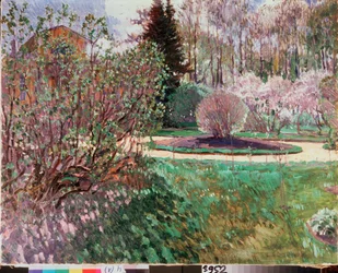 庭、春 - セルゲイ・アルセニエヴィチ・ヴィノグラドフ (1869-1938) の絵画、キャンバスに油彩