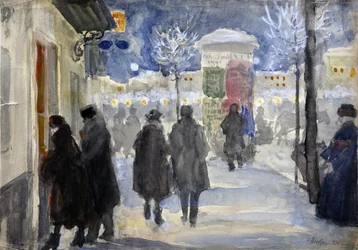 "View of a street in Moscow, Russia" (Moscow Street) セルゲイ・ヴィノグラドフ（1869-1938）の水彩画 - 1922 - 個人蔵