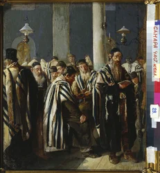 Chabbat - Shabbat Prayer par Yuzhanin, Sergei (Sergey) Nikitich (1862-1933).キャンバスに油彩、サイズ：47x40,5
