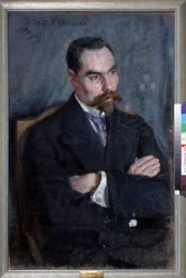 ポートレート・デュ・ポエテ・ヴァレリー・イアコブレビッチ・ブリウソフ (1873-1924) (詩人ヴァレリー・ブリューソフの肖像)。 Oeuvre Sergei Vasilyevich Malyutin (Serguei Malioutine) (1859-1937)、パステル シュル パピエ