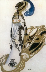 バレエ『サロメ』の衣装スケッチ（紙に水彩画）