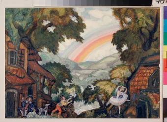 Adolphe Adam (1803-1856) によるバレエ「Giselle ou les Wilis」の準備装飾 - A Ch Adam によるバレエ Giselle の舞台デザイン - Sergei Yurievich Sudeykin (Serge Soudeikine) (1882-1946) による作品、水彩画段ボール