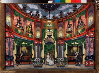 ジャック・オッフェンバッハ (1819-1880) のオペラ「ホフマン伯爵」の準備装飾。 Sergei Yurievich Sudeykin (Serge Soudeikine) (1882-1946) の作品、紙に水彩、グワッシュ