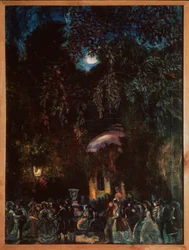 スペイン。 （レジャーシーン、会社の街歩き、夕方）。 Sergei Yurievich Sudeykin (Serge Soudeikine) (1882-1946) による絵画、キャンバスに油彩、1910 年頃。 ロシア美術、20 世紀。 歴史、建築、芸術の国立野外博物館、プスコ