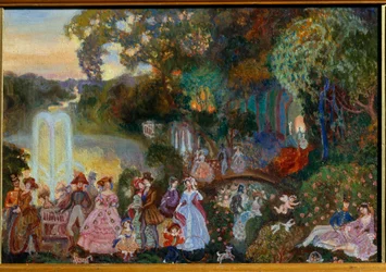 公開のお祝い。 Sergei Yurievich Sudeykin（Serge Soudeikine）（1882-1946）による絵画、キャンバスに油彩