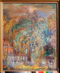 Night Fete (Night Fete) - Sergei Yurievich Sudeykin (Serge Soudeikine) (1882-1946) による絵画、キャンバスにテンペラ