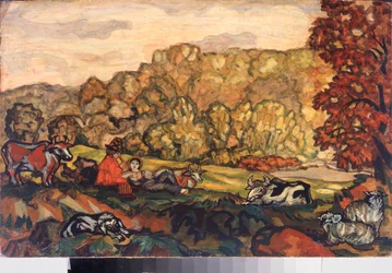 田園風景 - セルゲイ・ユリエヴィッチ・スデイキン (セルジュ・ソウデイキン) (1882-1946) による絵画、キャンバスに油彩、20世紀初頭のロシア美術 - プリモルスク州立美術館、ウラジオストク (ロシア)