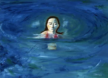 水辺の穏やかな女性