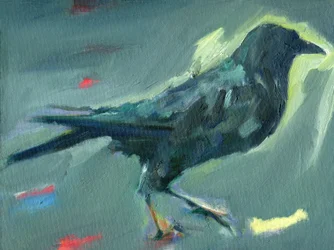 Walking Crow, 2024（キャンバスボードに油彩）