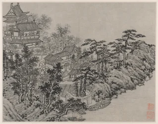 1490年以降の蘇州の虎丘の12の景色：クラウドクライミングパビリオン。