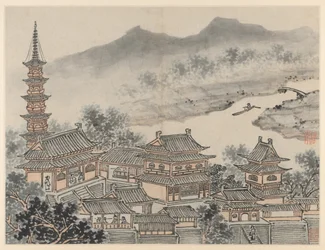 蘇州、虎丘の12の景色：1490年後の千仏堂と塔。