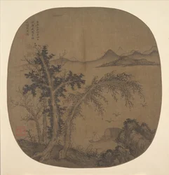 隠遁の漁師、秋の木々、1349 年。