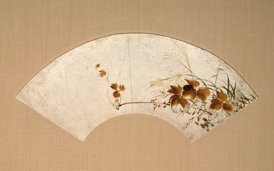 秋の葉と草（秋草図漆絵扇面）