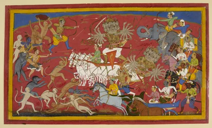 追加。 15297 (1) f.141v 十頭の魔王ラーヴァナ「ラーマーヤナ」との戦い