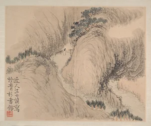 風景と花、1745年（8枚から成るアルバム、紙にインクと彩色）