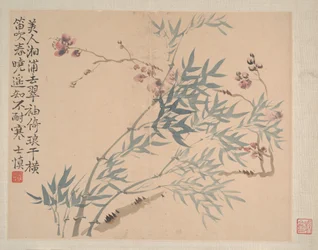 風景と花、1745年（8枚から成るアルバム、紙にインクと彩色）